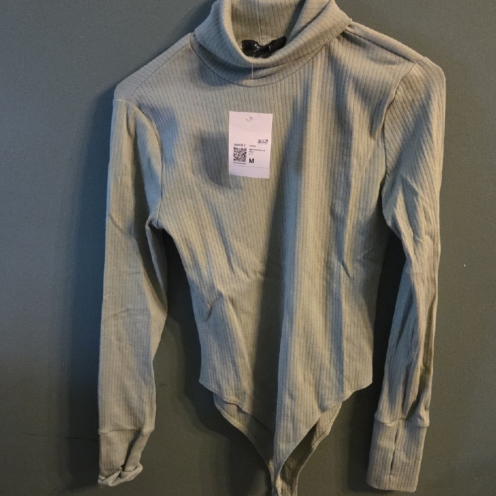 Forever 21 Ribbed Turtleneck Bodysuit - Sage
